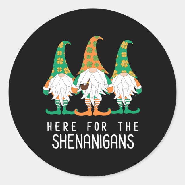 Pegatina Redonda Día irlandés de St Patrick Gnome Shenanigan Leprec (Anverso)