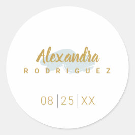 Pegatina Redonda Día lluvioso azul y quinceañera dorada