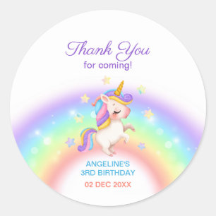 Pegatina Redonda Día Mágico Cumpleaños Unicornio Estrellas Arcoíris