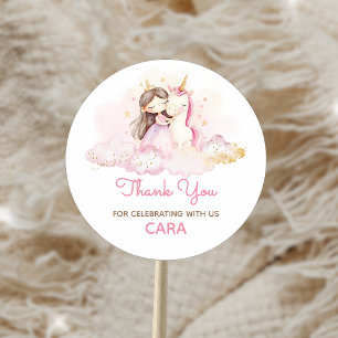 Pegatina Redonda Día Mágico Fiesta de Cumpleaños de Unicornio 