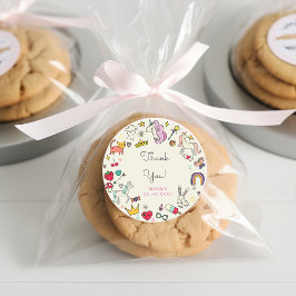 Pegatina Redonda Día mágico gatos conejos unicornios niños cumpleañ