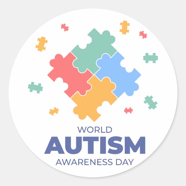 Pegatina Redonda Día Mundial de Conciencia sobre el Autismo (Anverso)