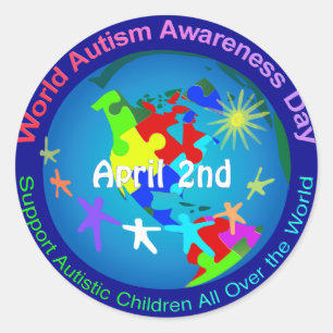 Pegatina Redonda Día Mundial de Conciencia sobre el Autismo
