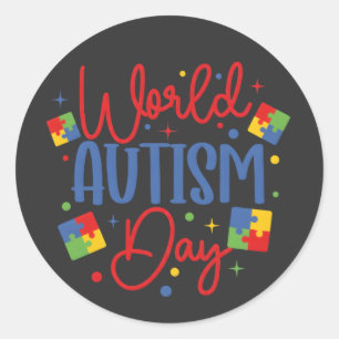 Pegatina Redonda Día Mundial de Concienciación sobre el Autismo Rom