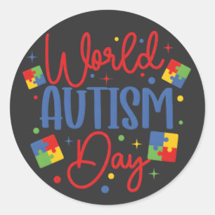 Pegatina Redonda Día Mundial de Concienciación sobre el Autismo Rom