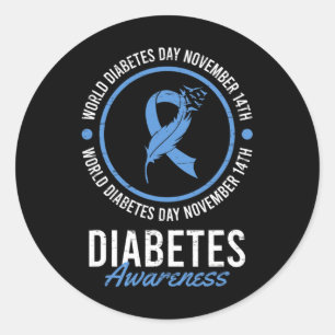 Pegatina Redonda Día Mundial de la Diabetes Noviembre Conciencia de