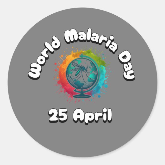 Pegatina Redonda Día Mundial de la Malaria (Anverso)