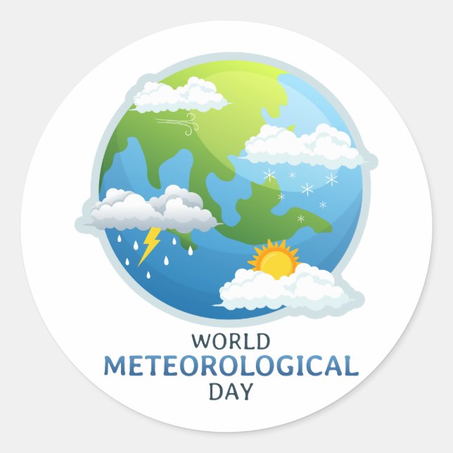 Pegatina Redonda Día Mundial de la Meteorología (Anverso)