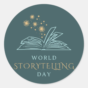 Pegatina Redonda Día Mundial de la Narración de Historias