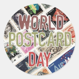 Pegatina Redonda Día Mundial de la Posttarjeta postal
