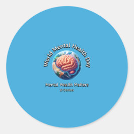 Pegatina Redonda Día Mundial de la Salud Mental. La salud mental im