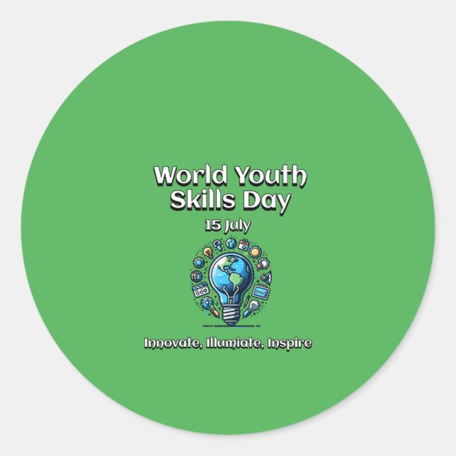 Pegatina Redonda Día Mundial de las Aptitudes Juveniles. Iluminar e (Anverso)