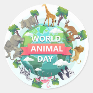 Pegatina Redonda Día Mundial de los Animales