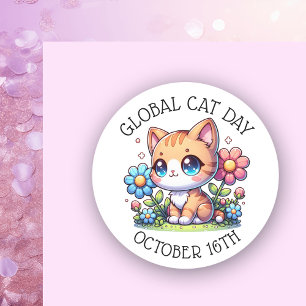 Pegatina Redonda Día mundial del gato 16 de octubre