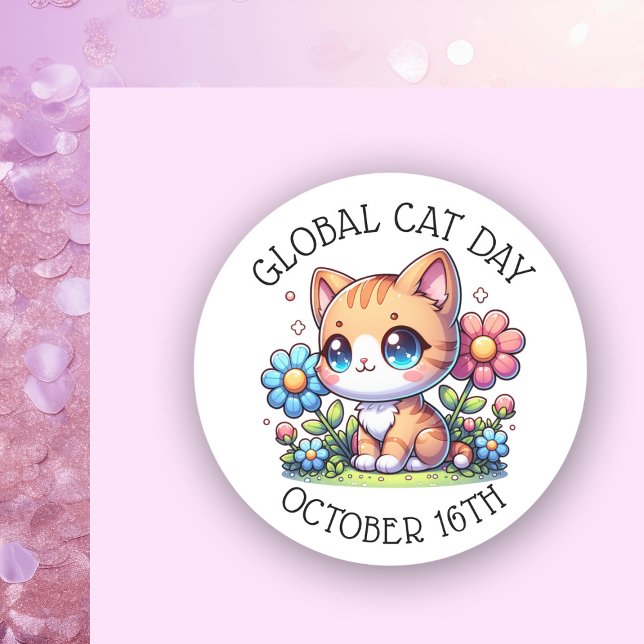 Pegatina Redonda Día mundial del gato 16 de octubre (Subido por el creador)