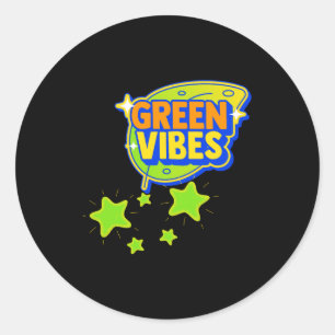 Pegatina Redonda Día Mundial del Medio Ambiente Green Vibes Salva l