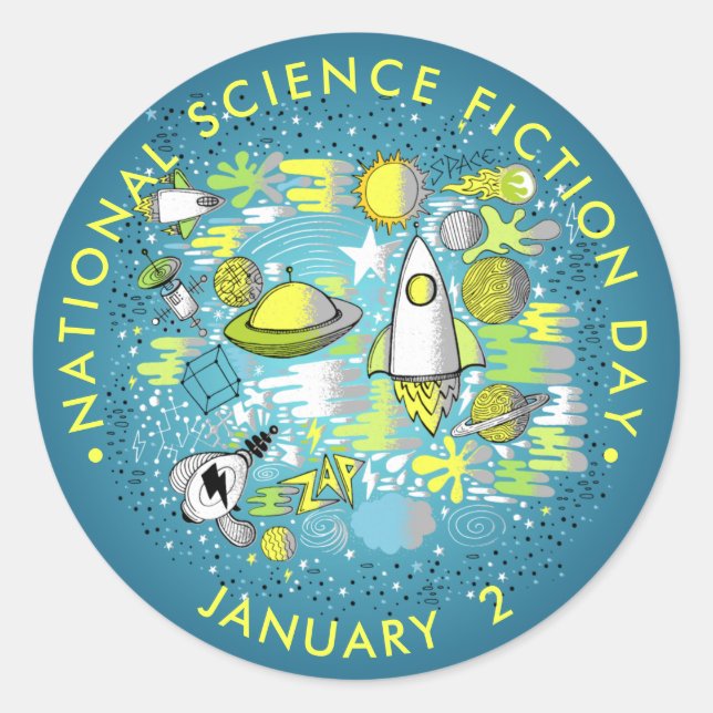 Pegatina Redonda Día Nacional de Ciencia Ficción (Anverso)