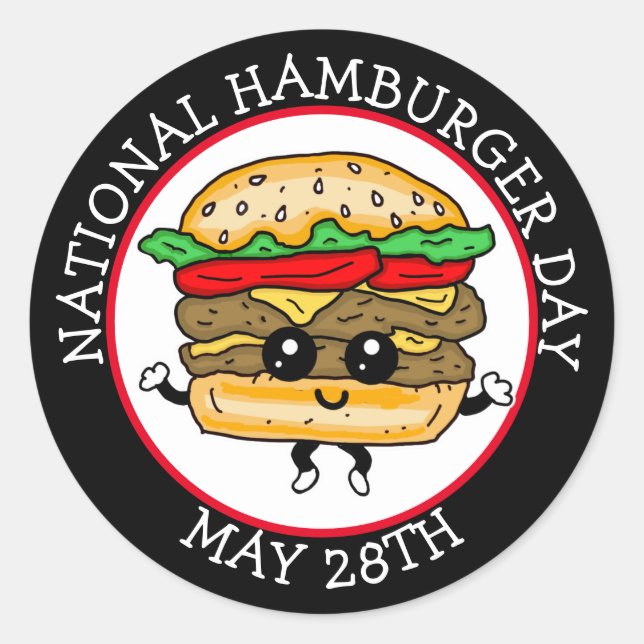 Pegatina Redonda Día Nacional de Hamburguesa 28 de mayo (Anverso)