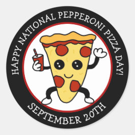 Pegatina Redonda Día Nacional de la Pizza Pepperoni | Festividad di