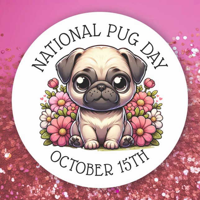Pegatina Redonda Día Nacional de la Pug 15 de octubre (Subido por el creador)