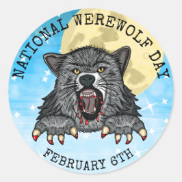 Pegatina Redonda Día Nacional de los Hombres Werewolf 6 de febrero