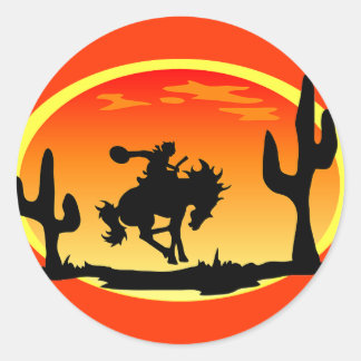 Pegatina Redonda Día Nacional del Cowboy Bronco Silhouette