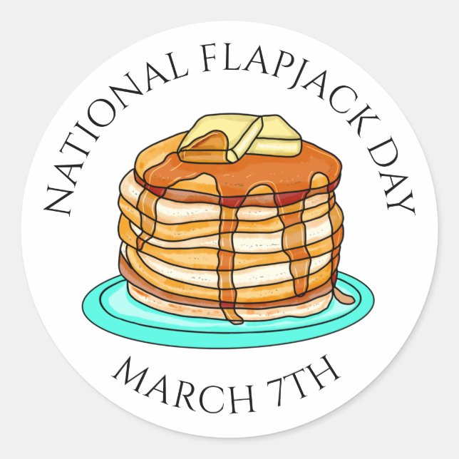 Pegatina Redonda Día nacional del Flapjack 7 de marzo (Anverso)