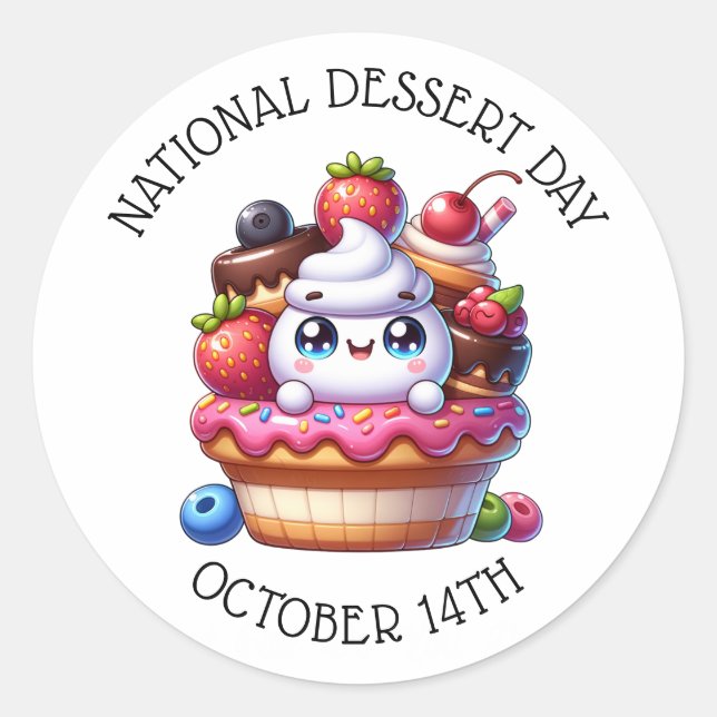 Pegatina Redonda Día nacional del postre 14 de octubre (Anverso)