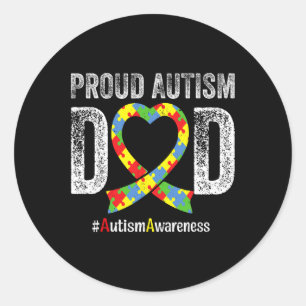 Pegatina Redonda Día Orgulloso Autismo Papá Autismo Rompecabezas de