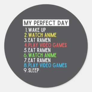 Pegatina Redonda Día Perfecto Anime Gaming Ramen Amante Divertido C