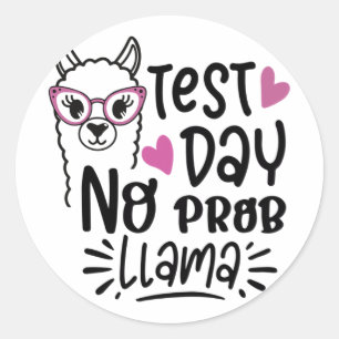 Pegatina Redonda Día sin prueba de profesores Prob-llama Llama 1