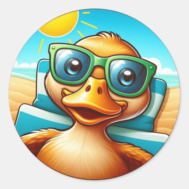 Pegatina Redonda Día soleado Diversión de verano en la playa (Anverso)