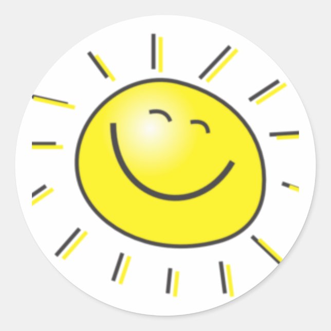 Pegatina Redonda Día soleado, sol sonriente, ¡Día para sonreír! (Anverso)