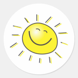 Pegatina Redonda Día soleado, sol sonriente, ¡Día para sonreír!