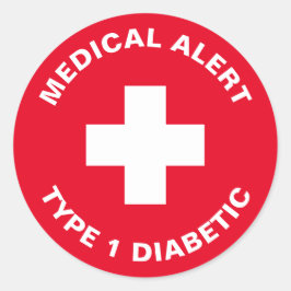 Pegatina Redonda Diabetes Alerta Médica Tipo 1 Rojo diabético