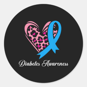 Pegatina Redonda Diabetes Awareness Mes Heart Blue Ribbon Mujeres M