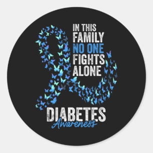 Pegatina Redonda Diabetes Awareness Month Butterflies Cinta azul