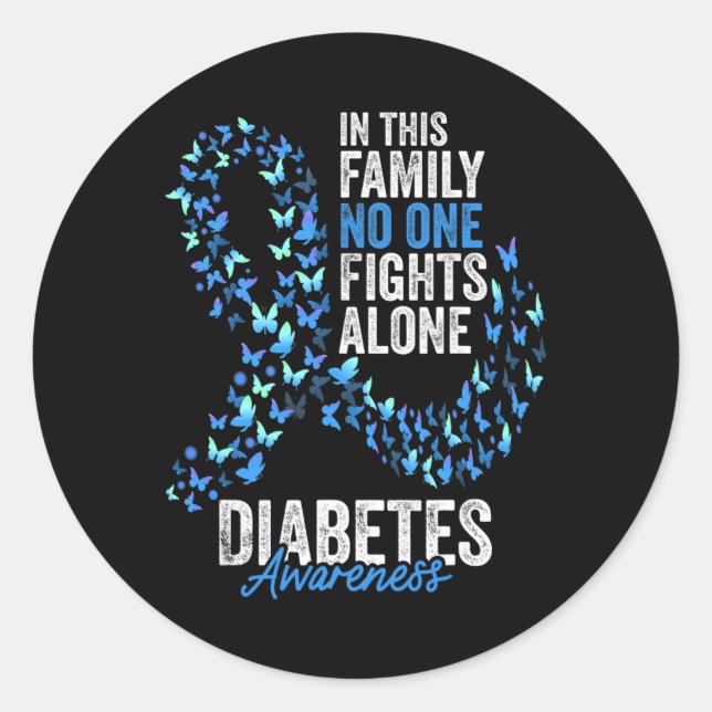 Pegatina Redonda Diabetes Awareness Month Butterflies Cinta azul (Anverso)