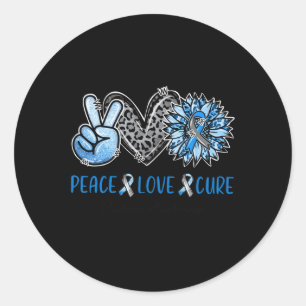 Pegatina Redonda Diabetes Conciencia Paz Cure Leopard Blue Su