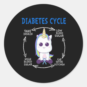 Pegatina Redonda Diabetes Diabetes Diabetes Azules de Unicorn Conci
