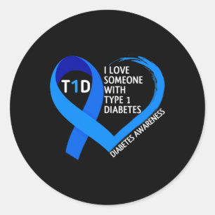 Pegatina Redonda Diabetes Mes de Conciencia Amo A Alguien Con Tipo