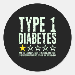 Pegatina Redonda Diabetes Tipo 1 Calificación de una estrella, Conc