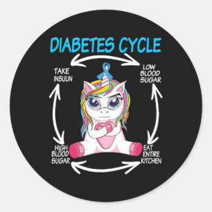 Pegatina Redonda Diabetic Cycle Fun Unicorn Diabetes Awareness Tee