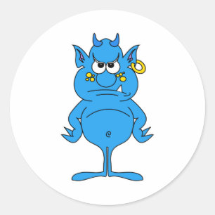 Pegatina Redonda diablo azul genial con actitud