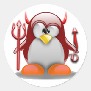 Pegatina Redonda Diablo Tux (Linux Tux)