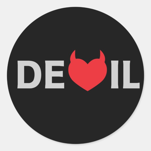 Pegatina Redonda Diablo y corazón (Anverso)