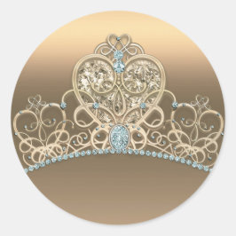 Pegatina Redonda Diadema de corazón de princesa glamour dorada para
