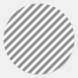 Pegatina Redonda Diagonal gray and white stripes pattern