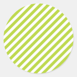 Pegatina Redonda Diagonal lime green and white stripes pattern