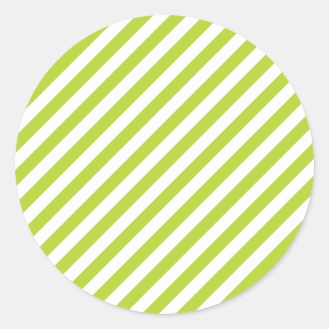 Pegatina Redonda Diagonal lime green and white stripes pattern (Anverso)